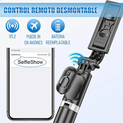 Trípode Selfie Extensible Para Celular Marca Okshop Negro 144cm