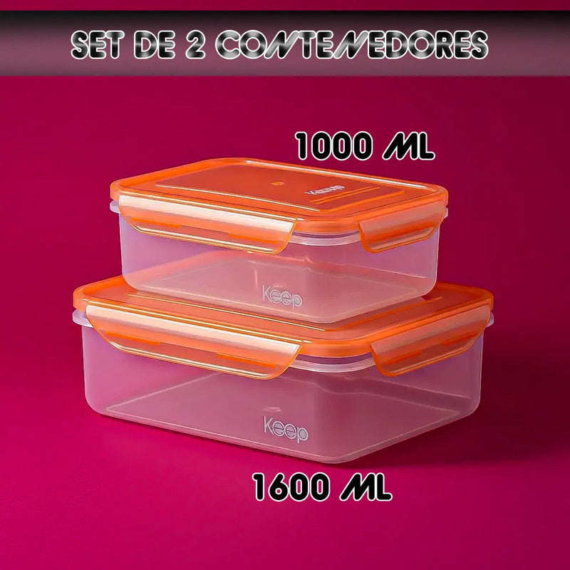 Set 2 Taper Keep Contenedor De Alimentos Tupper Plastico Tup Naranja