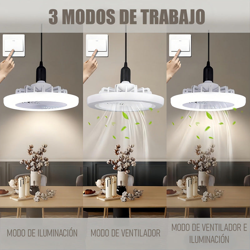 Lámpara De Techo Ventilador Arcashopping Led Con Control Remoto Y Roscada E27 Blanco