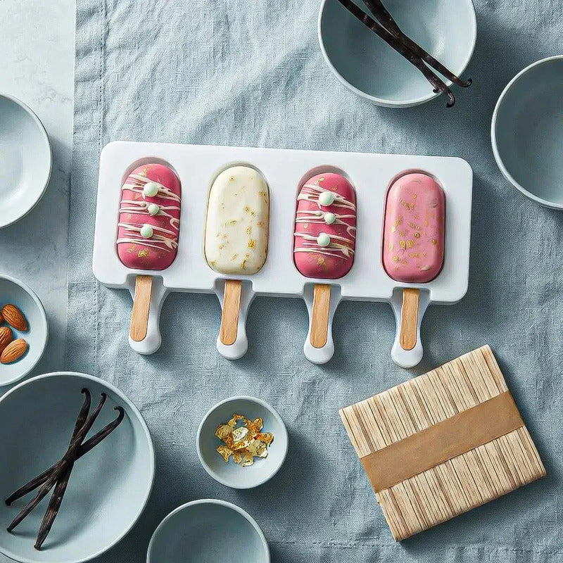 Molde De Silicona Para Helados Con 4 Paletas, Blanco  Okshop