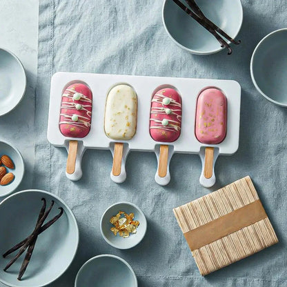 Molde De Silicona Para Helados Con 4 Paletas, Blanco  Okshop
