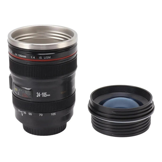 Taza Térmica Lente Cámara De Acero Inoxidable Con Tapa 350ml Negro