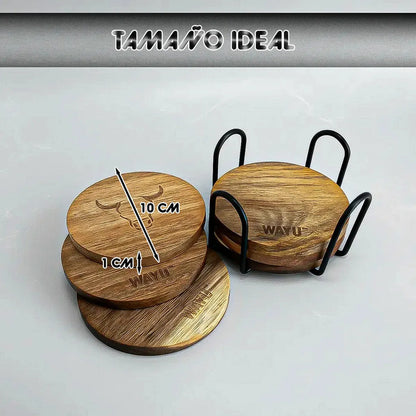 Set De 6 Posavasos De Madera Redondos Wayu Para Bebidas