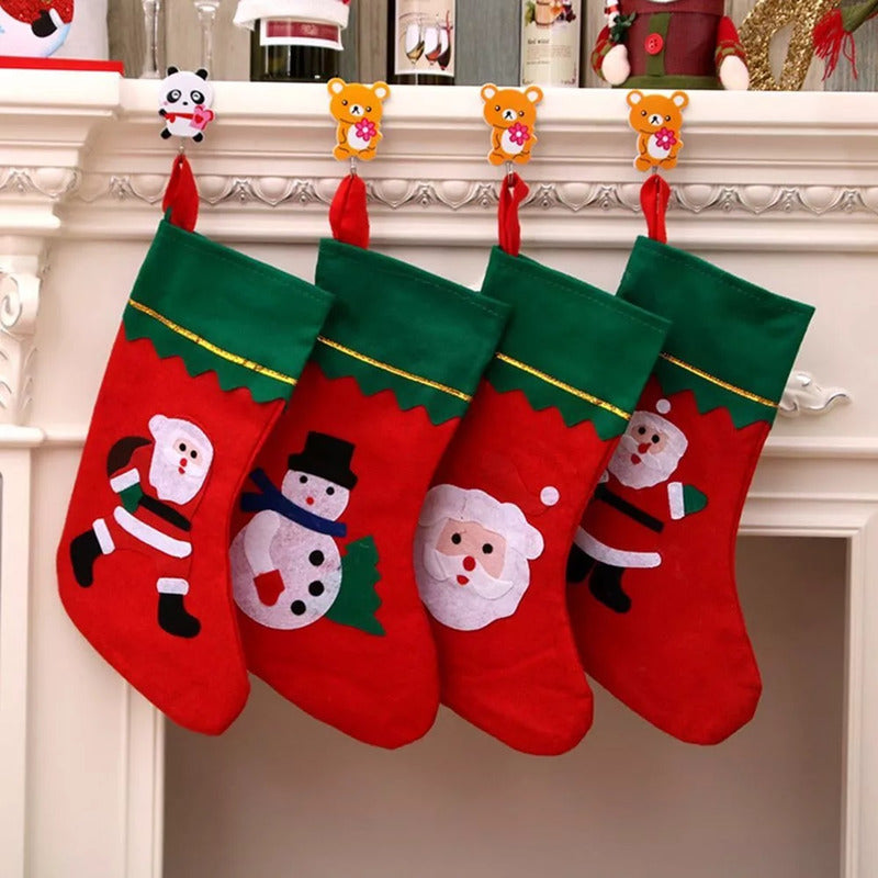 Pack De 6 Botas Navideñas Rojas De Tela Para Adornos Rojo