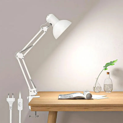 Lámpara De Escritorio Okshop Led Con Brazo Articulado Y Pinza, Blanca Blanco