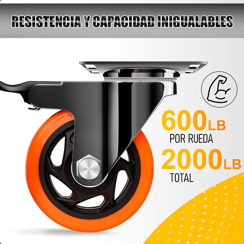 Ruedas Giratorias Para Carros Ruedas Muebles Pack 2 Ruedas Naranja/negro