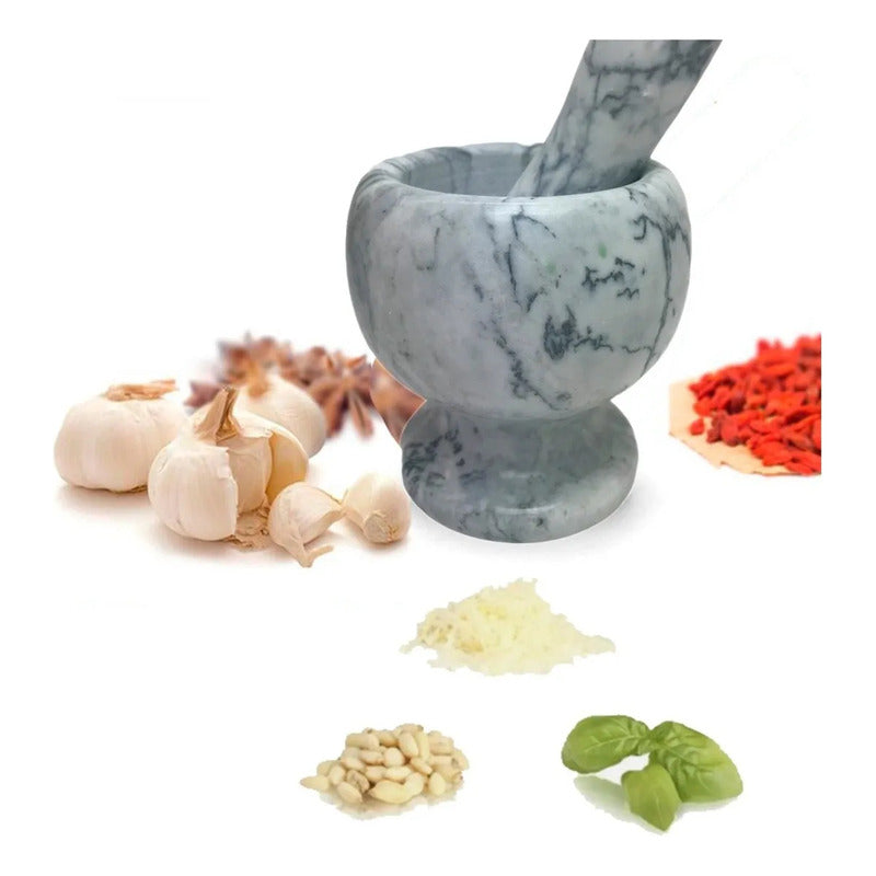 Mortero De Granito Con Pilón De Mármol Para Cocina - Okshop Gris Oscuro