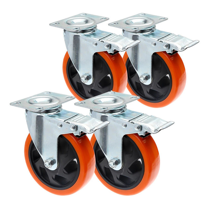 Ruedas Giratorias Para Carros Ruedas Muebles Pack 4 Ruedas Naranja/gris