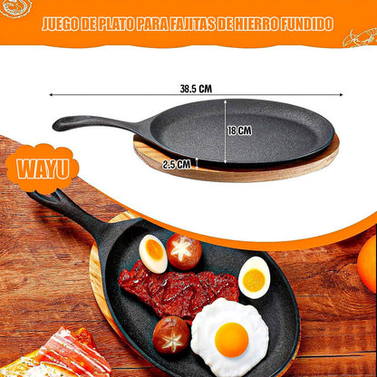 Sarten Iron Cast Plato Hierro Fundido Plato De Fajita Wayu Negro