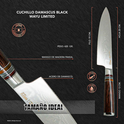 Cuchillo De Chef Wayu Damascus Brown Con Hoja De Acero Damasco Y Mango De Madera Pakka