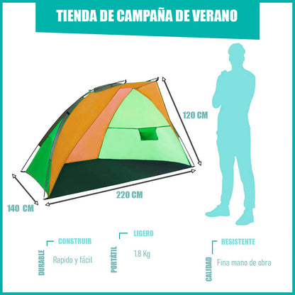 Media Carpa Playa Carpa Paraviento Camping Carpa 2 Personas Gris/verde/amarillo
