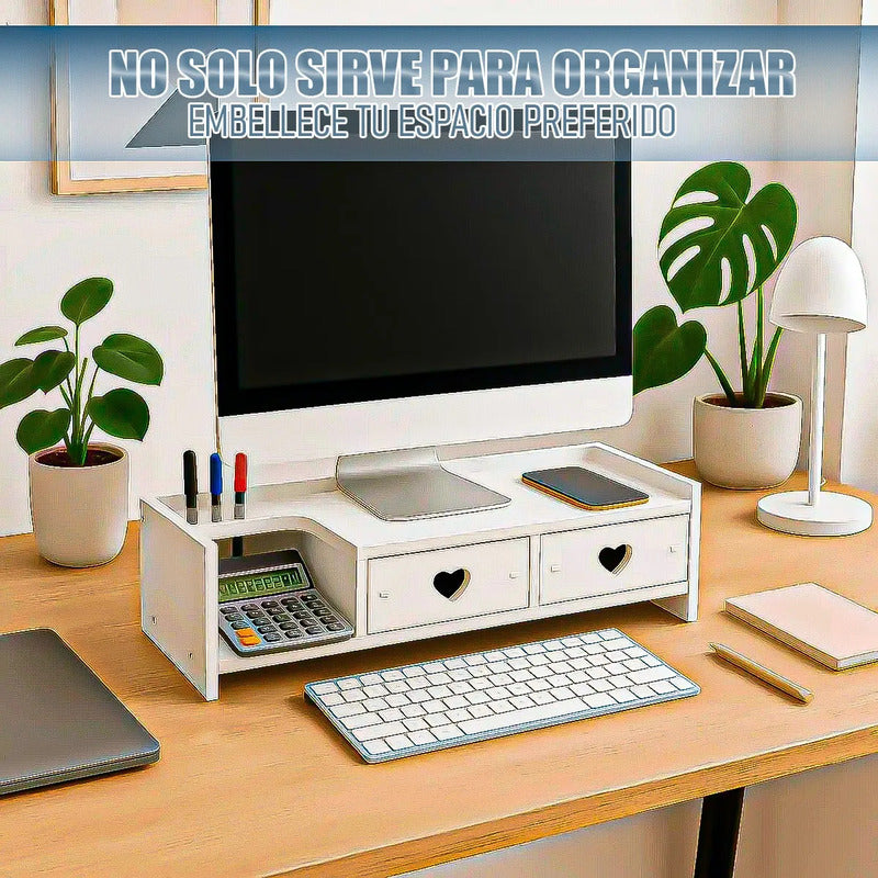 Organizador De Escritorio Multifunción Para Monitor Okshop De Mdf Blanco