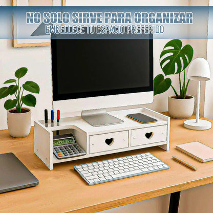 Organizador De Escritorio Multifunción Para Monitor Okshop De Mdf Blanco
