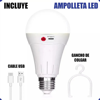 Pack X2 Ampolletas Led Recargables Okshop 10w Usb Tipo Bulbo E27 Camping Blanco Frío