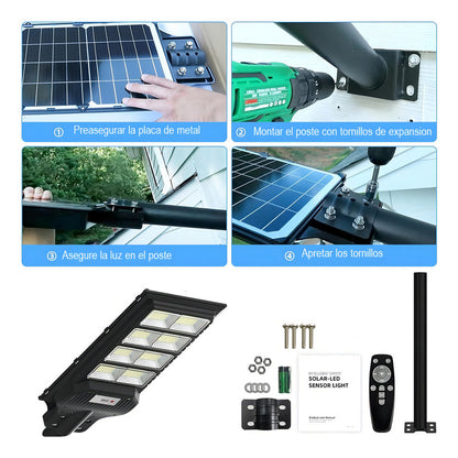 Reflector Led Solar Arca De 1 Kw Con Sensor De Movimiento Y Luz Blanca Negro Blanco