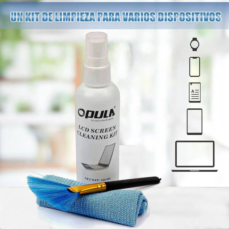 Kit Limpiador Pantalla Lcd Okshop 3en1 Spray Antiestático Microfibra Brocha