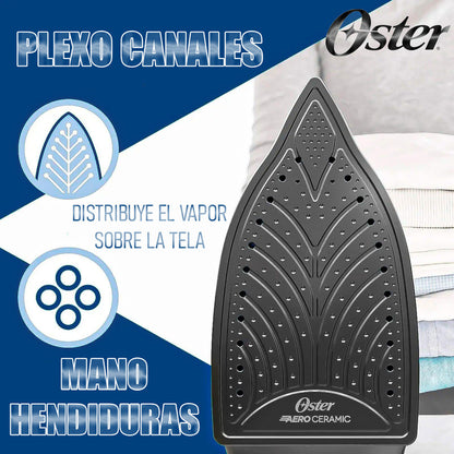 Plancha A Vapor Oster Con Base Antiadherente Y Control De Temperatura Blanco/azul