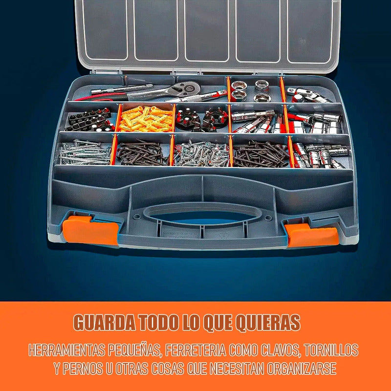 Pack 2 Organizador Tornillos Okshop Plástico 15 Compartimentos Gris