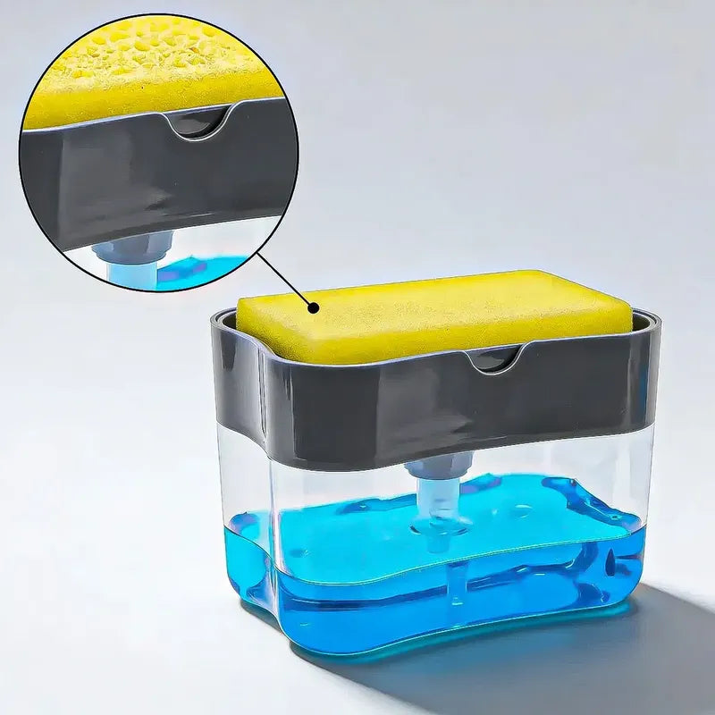 Dispensador De Jabón Para Cocina Con Esponja Gris  Okshop