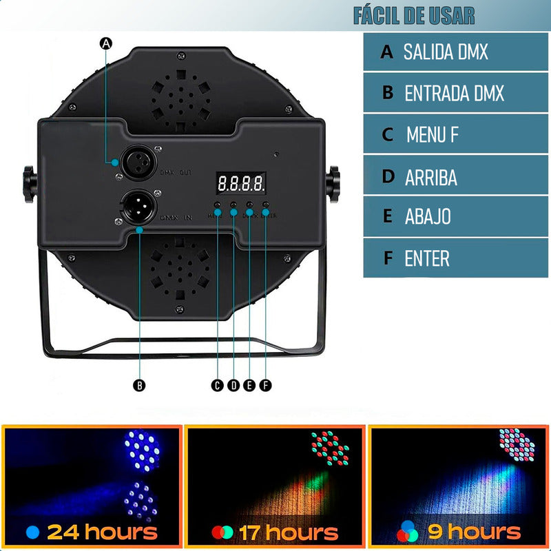 Foco Led Fiesta Luz Elestrodoscopica Led Luz Robotica 36 Led Negro
