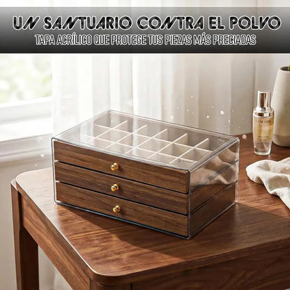 Caja De Joyas De Madera Con Cajones, Organizador Para Anillos Y Collares Marrón