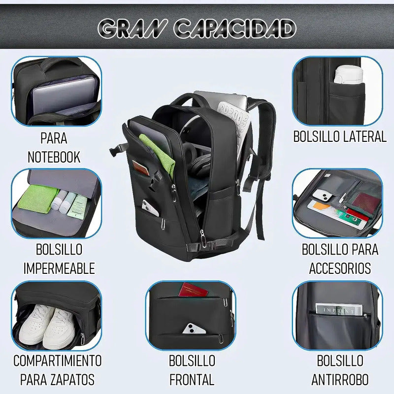 Mochila De Viaje Okshop Impermeable Con Puerto Usb Para Notebook De 15.6  Gris
