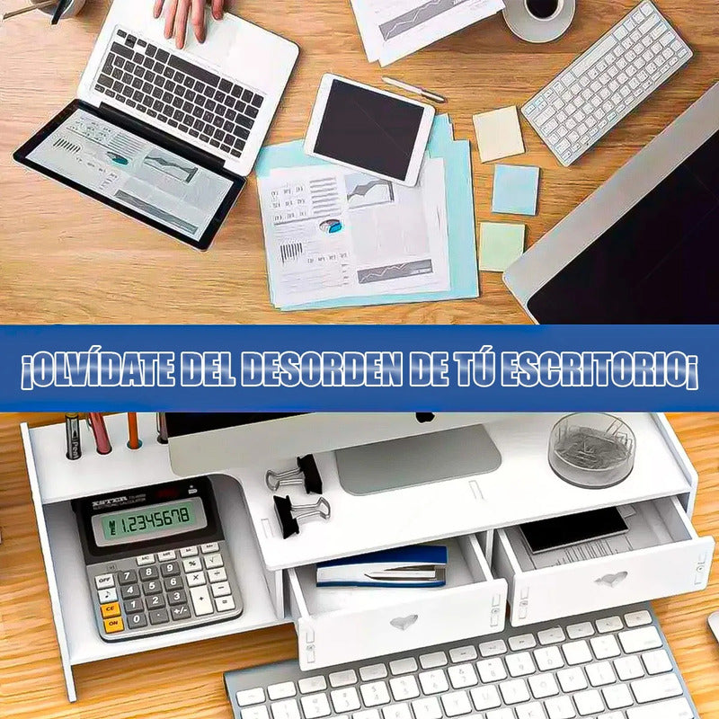 Organizador De Escritorio Multifunción Para Monitor Okshop De Mdf Blanco