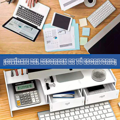 Organizador De Escritorio Multifunción Para Monitor Okshop De Mdf Blanco