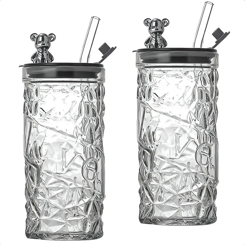 Pack X2 Vasos De Vidrio Arcashopping Con Tapa Y Bombilla 400ml Blancos