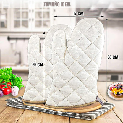 Guantes De Horno Guantes Cocina Toma Ollas Guantes Algodón Blanco Liso