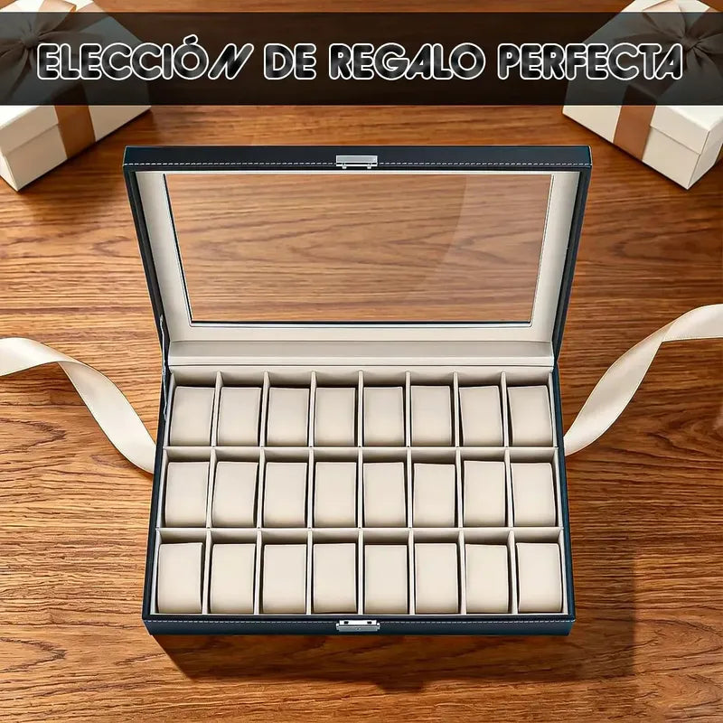 Porta Relojes Organizador De Reloj Caja De Reloj 24 Piezas Okshop Caja De Reloj Con 24 Ranuras Cajara Organizadora De... Negro