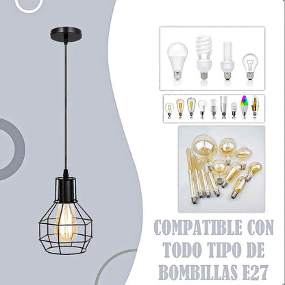 Pack 2 Lampara Techo Colgante Lamparas Colgantes Rusticas Negro