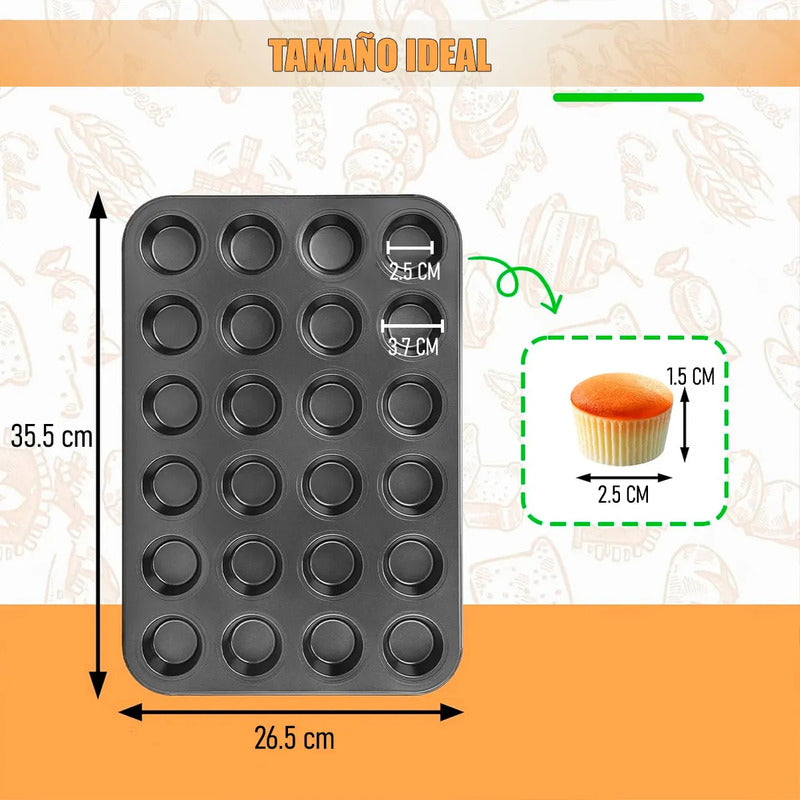 Molde Cupcake Moldes Muffins Moldes 24 Mini Cupcake Moldes Reposteria Metalicos Antiadherente Pack 2 Molde Cupcakes Teflon Galletas Molde Rectangular Acero Aluminizado Okshop