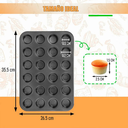 Molde Cupcake Moldes Muffins Moldes 24 Mini Cupcake Moldes Reposteria Metalicos Antiadherente Pack 2 Molde Cupcakes Teflon Galletas Molde Rectangular Acero Aluminizado Okshop