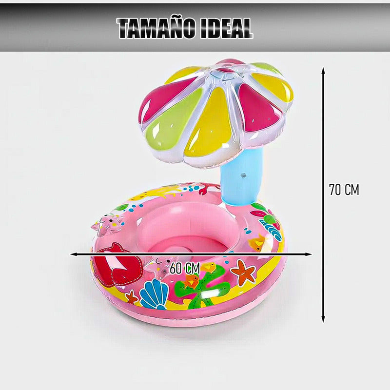 Flotador Inflable Para Niños Sombrilla Piscina Bebes Flotado Azul