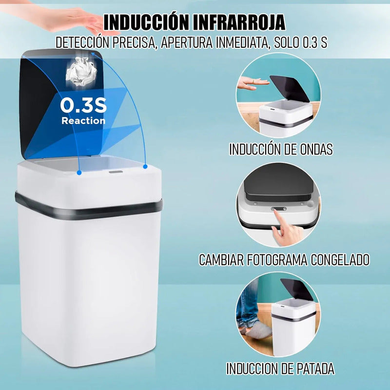 Basurero Con Sensor Basurero Automatico Papelera Inteligente Basurero Cocina Plastico Manual Okshop Cubo De Basura Inteligente Papelero Basurero Automático Papelera De Sensor Automatico Blanco