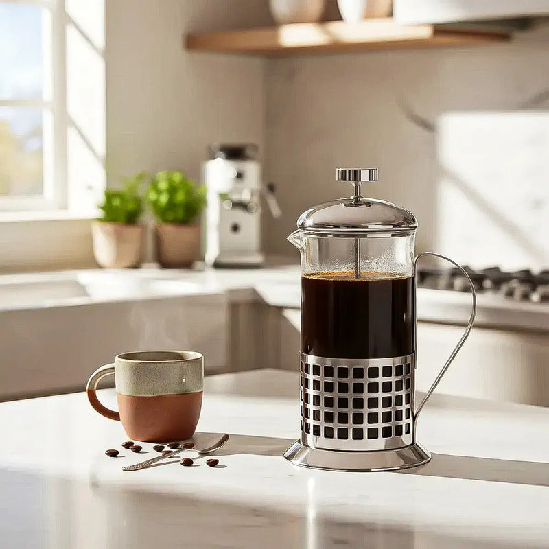 Cafetera De Prensa Francesa Okshop Modelo Cuadro De Vidrio Y Acero Inoxidable De 600 Ml