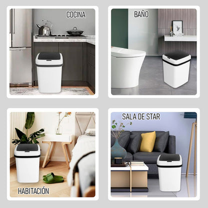 Basurero Con Sensor Basurero Automatico Papelera Inteligente Blanco