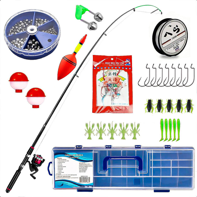 Kit Caña De Pescar Caña Pescar 2 Metros Caña Telescopica Negro