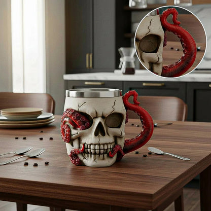 Taza Grande Taza Kraken Tazon Calavera Mug Acero Inoxidable Beige Calavera