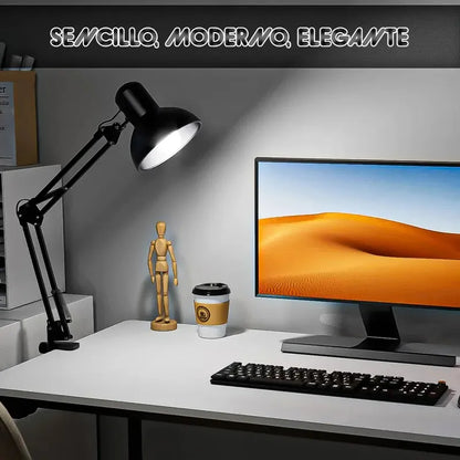 Lámpara De Escritorio Okshop Led Con Brazo Articulado Y Pinza, Blanca Blanco