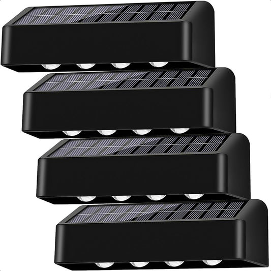 Pack X4 Aplique Exterior Solar Foco Pared Aplique De Pared Negro/cálida