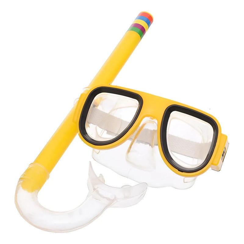 Máscara Snorkel Niños Okshop Ajustable Pvc Amarillo Línea Buceo
