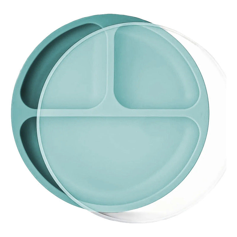 Plato De Silicona Para Bebé Con 3 Compartimentos Y Ventosa Antideslizante Turquesa Okshop