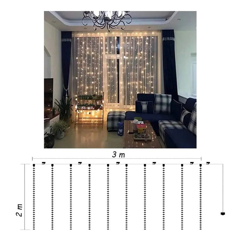 X2 Luces De Navidad Adorno Navideño Luz Forma Cascada 3mts