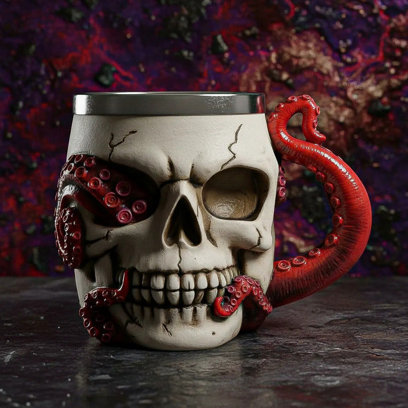 Taza Grande Taza Kraken Tazon Calavera Mug Acero Inoxidable Beige Calavera