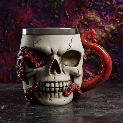 Taza Grande Taza Kraken Tazon Calavera Mug Acero Inoxidable Beige Calavera