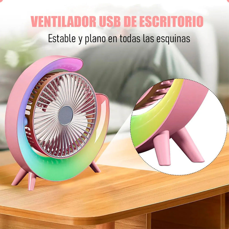 Ventilador Portátil Okshop Usb Con Luz Led, Para Escritorio Y Camping Verde