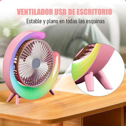 Ventilador Portátil Okshop Usb Con Luz Led, Para Escritorio Y Camping Verde