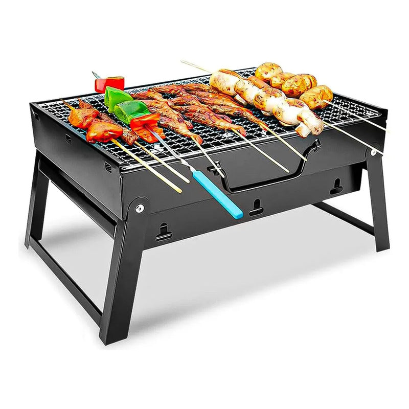 Parrilla A Carbón Portátil Plegable De Acero Inoxidable Para Asado Y Camping Negro